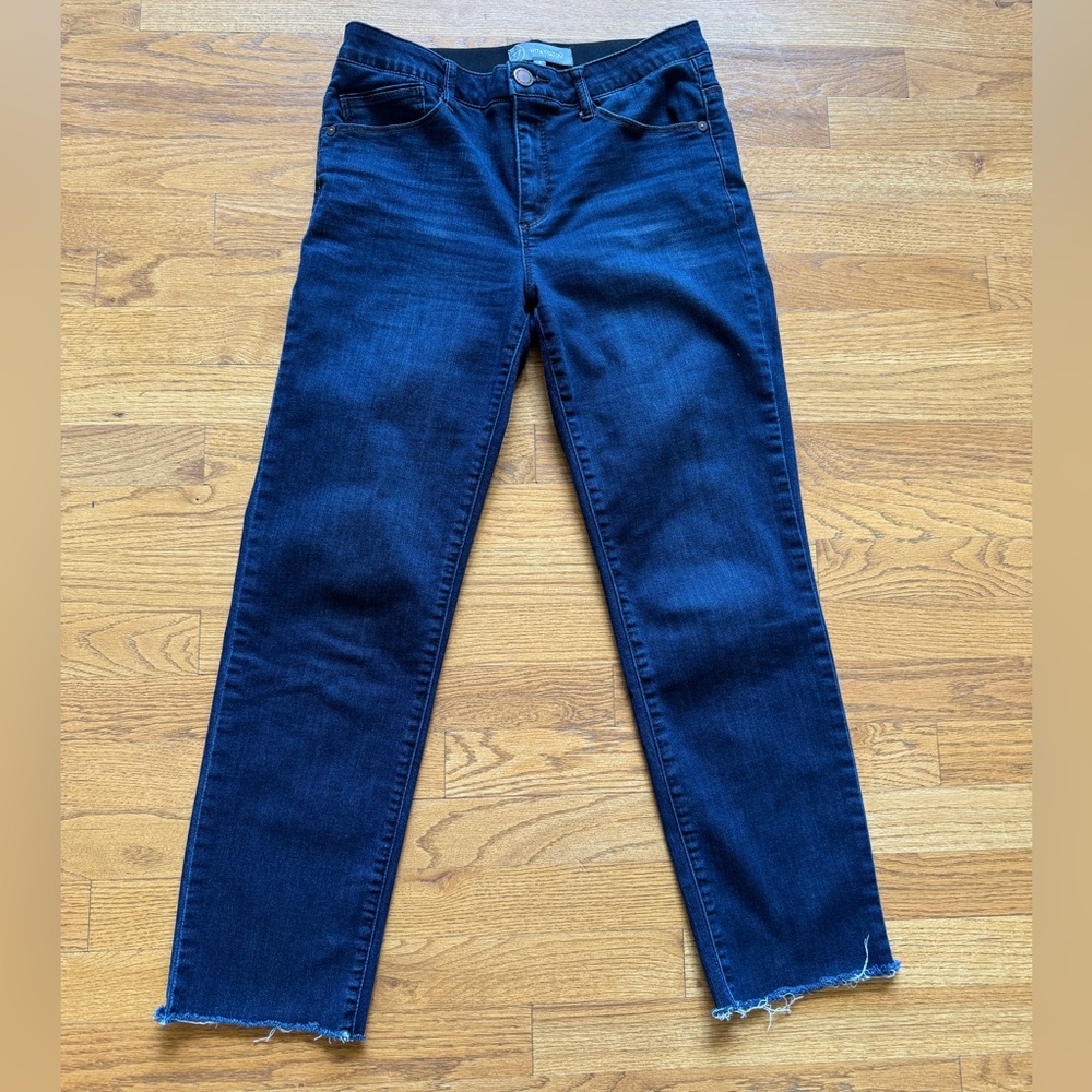 Wit & Wisdom Ab Solution dark wash, slim straight jeans, frayed hem, Size 4 EUC